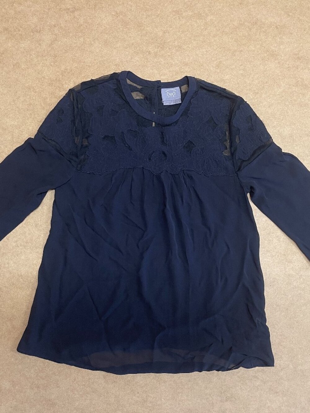 Vanessa Virginia Anthropologie Black Lace Floral Sheer 3/4 Sleeve Blouse Size 4